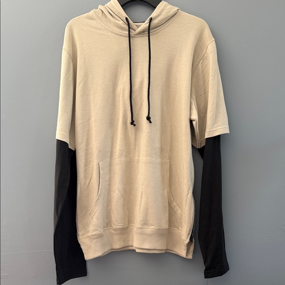 Beige and Black Men's Hoodie